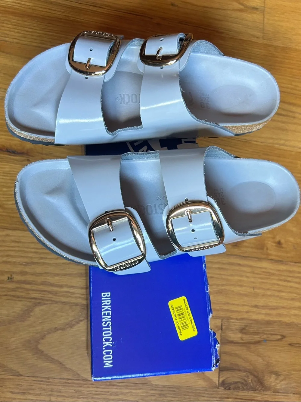 Birkenstock Arizona Big Buckle High Shine Stone Coin Leather Sandals EU 38 GRAY